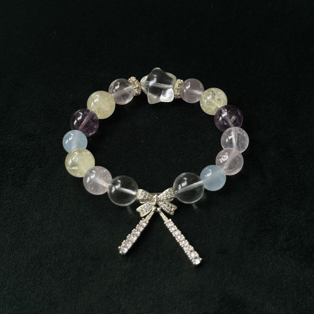 Taoist Blessed "Starry Bow" Multi-Stone Bracelet, Aquamarine & Amethyst Amulet