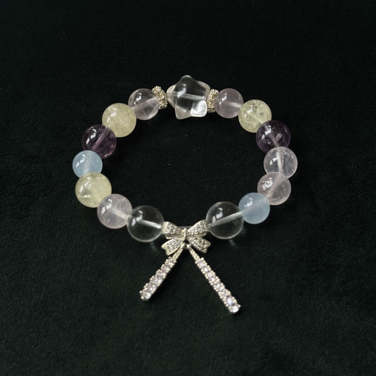 Taoist Blessed "Starry Bow" Multi-Stone Bracelet, Aquamarine & Amethyst Amulet