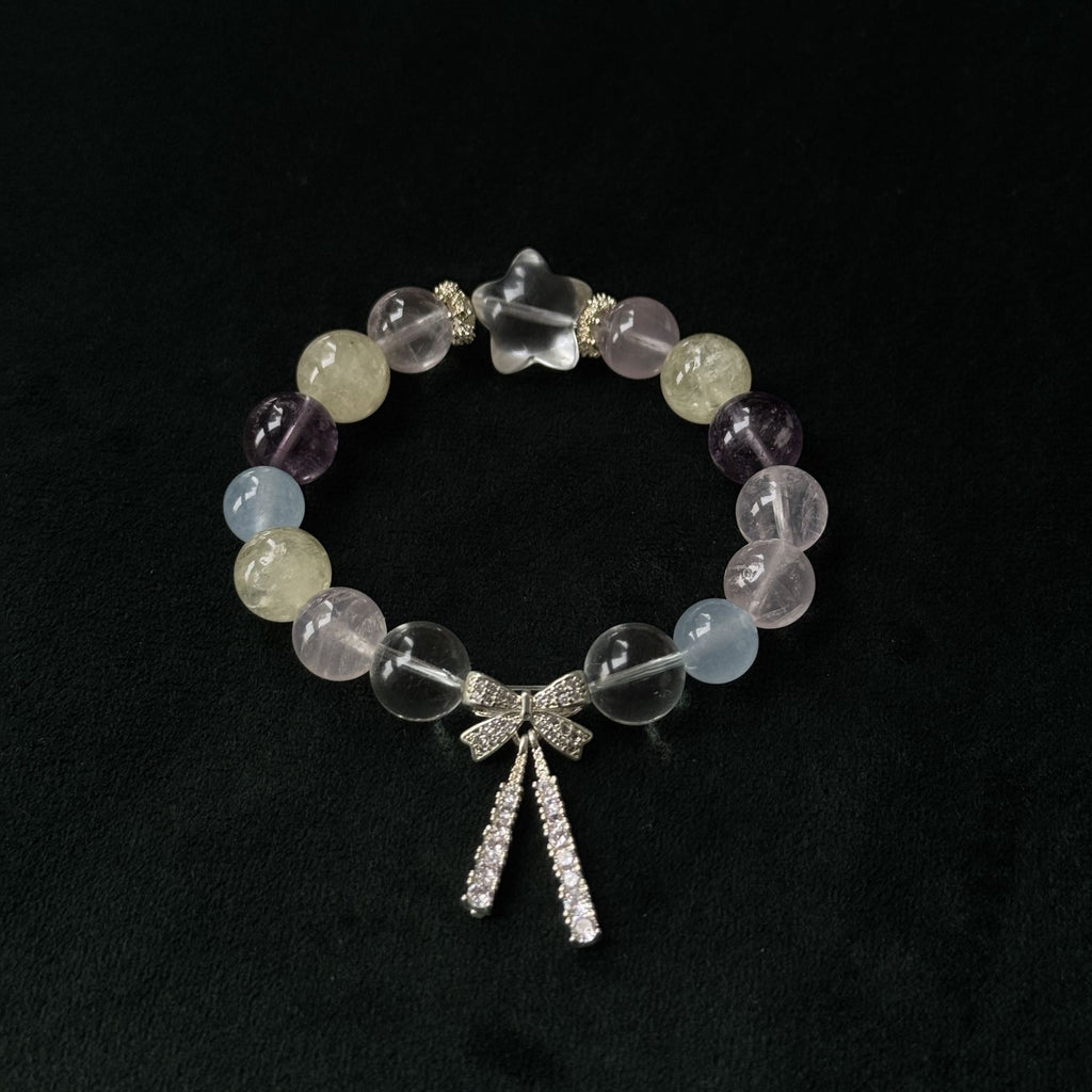 Taoist Blessed "Starry Bow" Multi-Stone Bracelet, Aquamarine & Amethyst Amulet