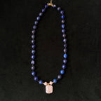 Taoist Blessed Vintage Lapis Lazuli & Baroque Pearl Long Necklace