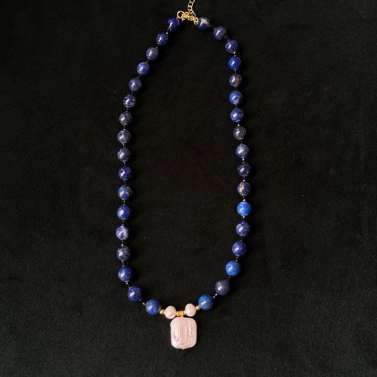 Taoist Blessed Vintage Lapis Lazuli & Baroque Pearl Long Necklace