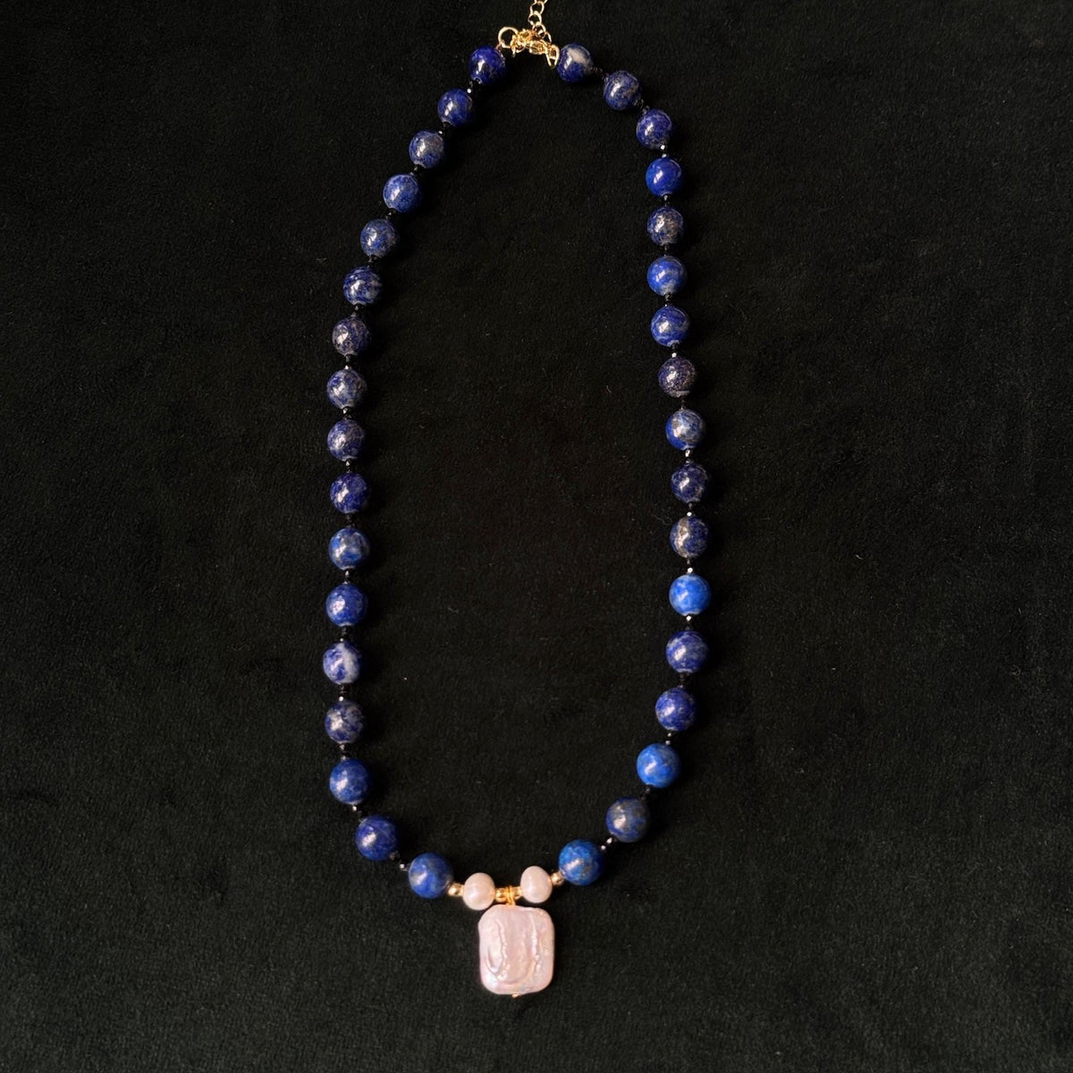 Taoist Blessed Vintage Lapis Lazuli & Baroque Pearl Long Necklace