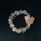 Taoist Blessed Yellow Asei Quartz Bracelet, Carved Fox Amulet for Charm & Protection
