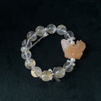 Taoist Blessed Yellow Asei Quartz Bracelet, Carved Fox Amulet for Charm & Protection