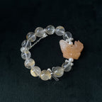 Taoist Blessed Yellow Asei Quartz Bracelet, Carved Fox Amulet for Charm & Protection