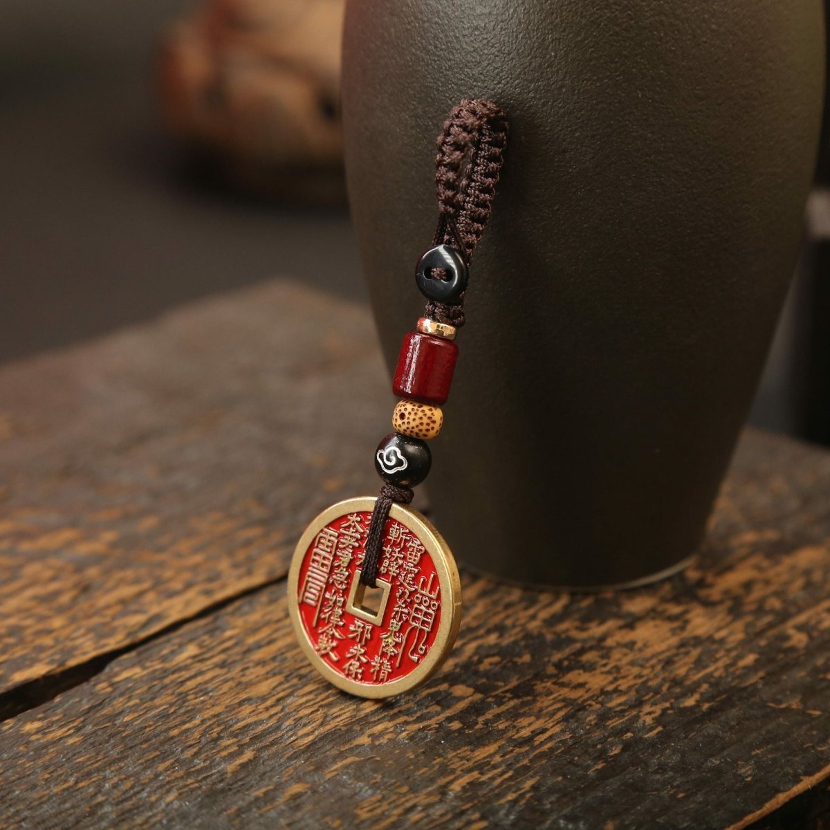 Taoist Brass Coin Keychain – Lucky Cloud Knot Charm for Wealth, Protection & Harmony - EclipticJew