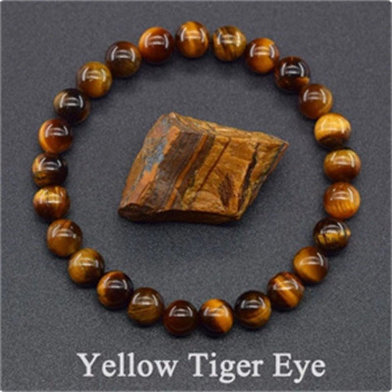 Tiger Eye Beaded Yoga Bracelet - Natural Stone Elastic - EclipticJew