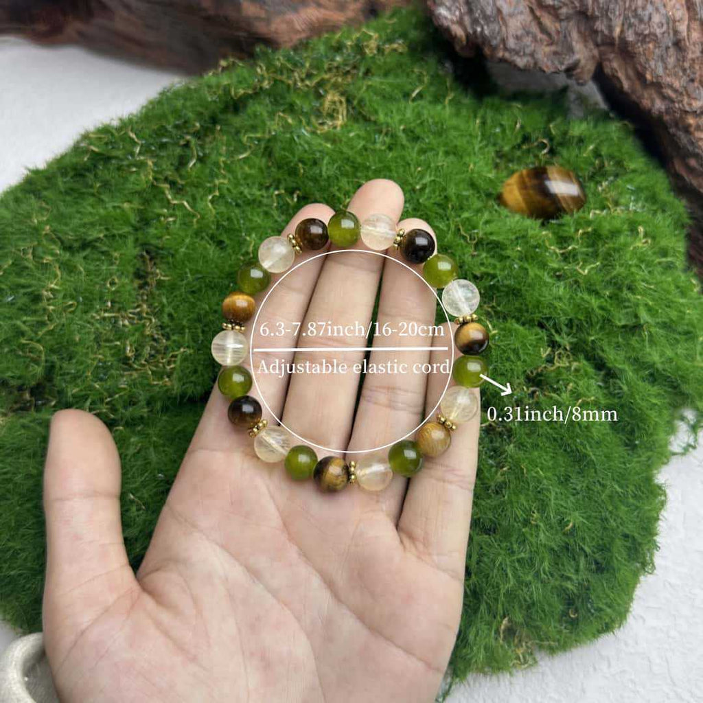 Tigers Eye Clear Quartz And Prehnite Beaded Bracelet - EclipticJew