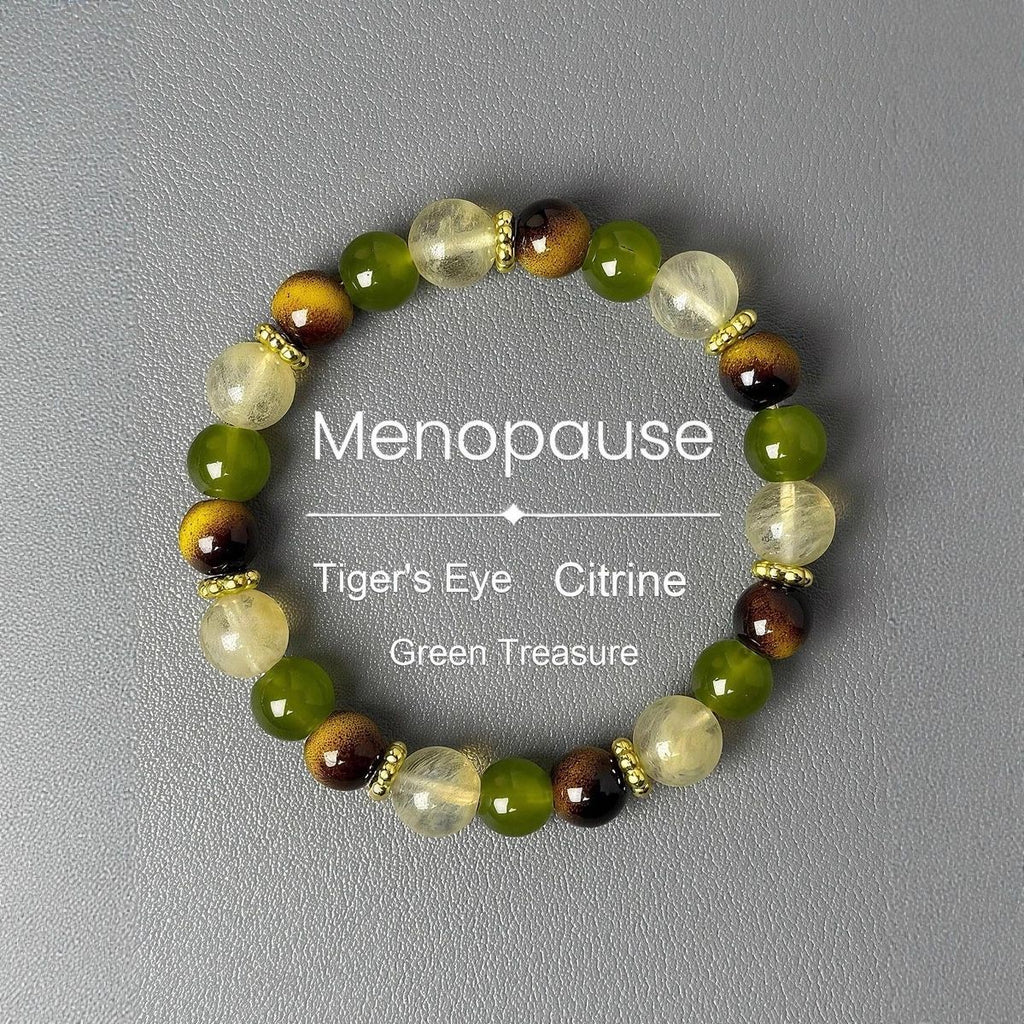 Tigers Eye Clear Quartz And Prehnite Beaded Bracelet - EclipticJew