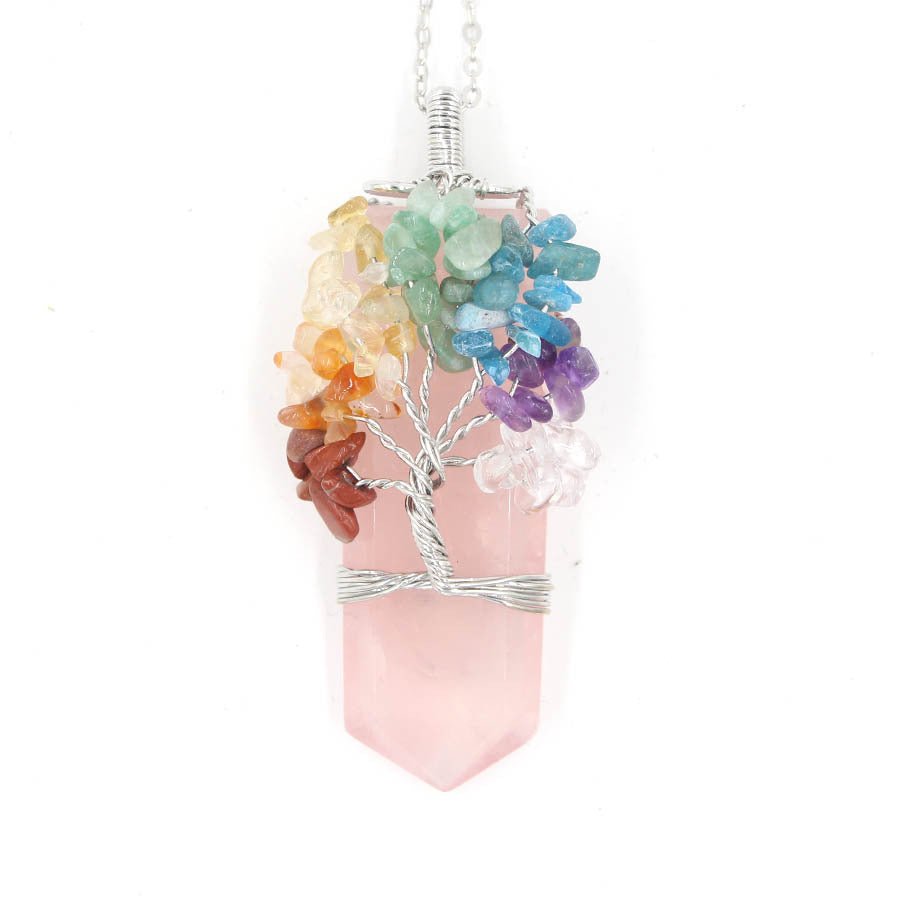 Tree of Life Crystal Column Pendant Necklace - Multivariant Healing Crystals - EclipticJew