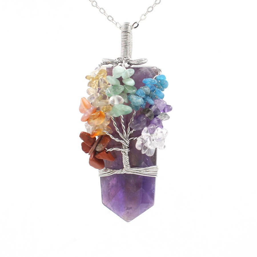 Tree of Life Crystal Column Pendant Necklace - Multivariant Healing Crystals - EclipticJew