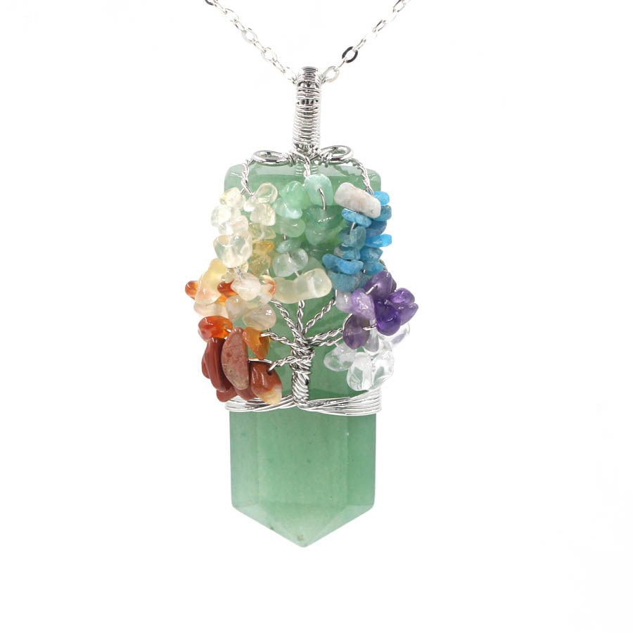 Tree of Life Crystal Column Pendant Necklace - Multivariant Healing Crystals - EclipticJew
