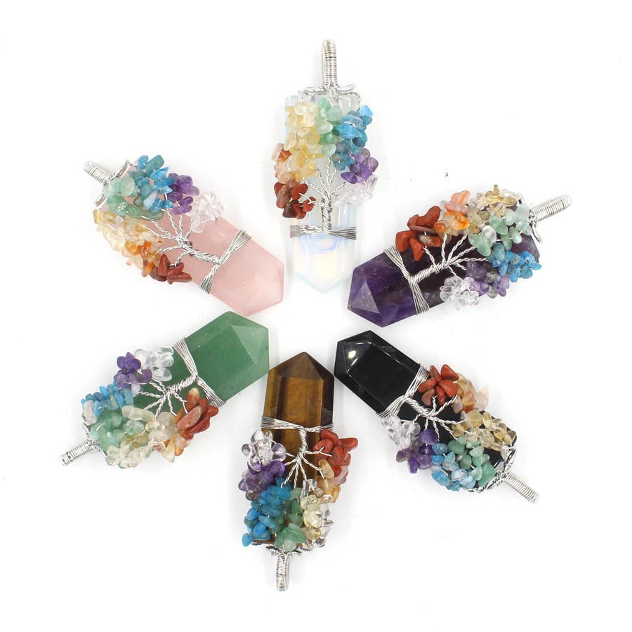 Tree of Life Crystal Column Pendant Necklace - Multivariant Healing Crystals