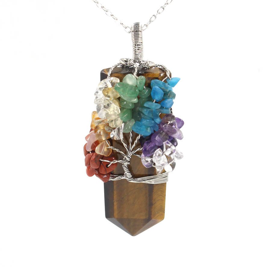 Tree of Life Crystal Column Pendant Necklace - Multivariant Healing Crystals - EclipticJew