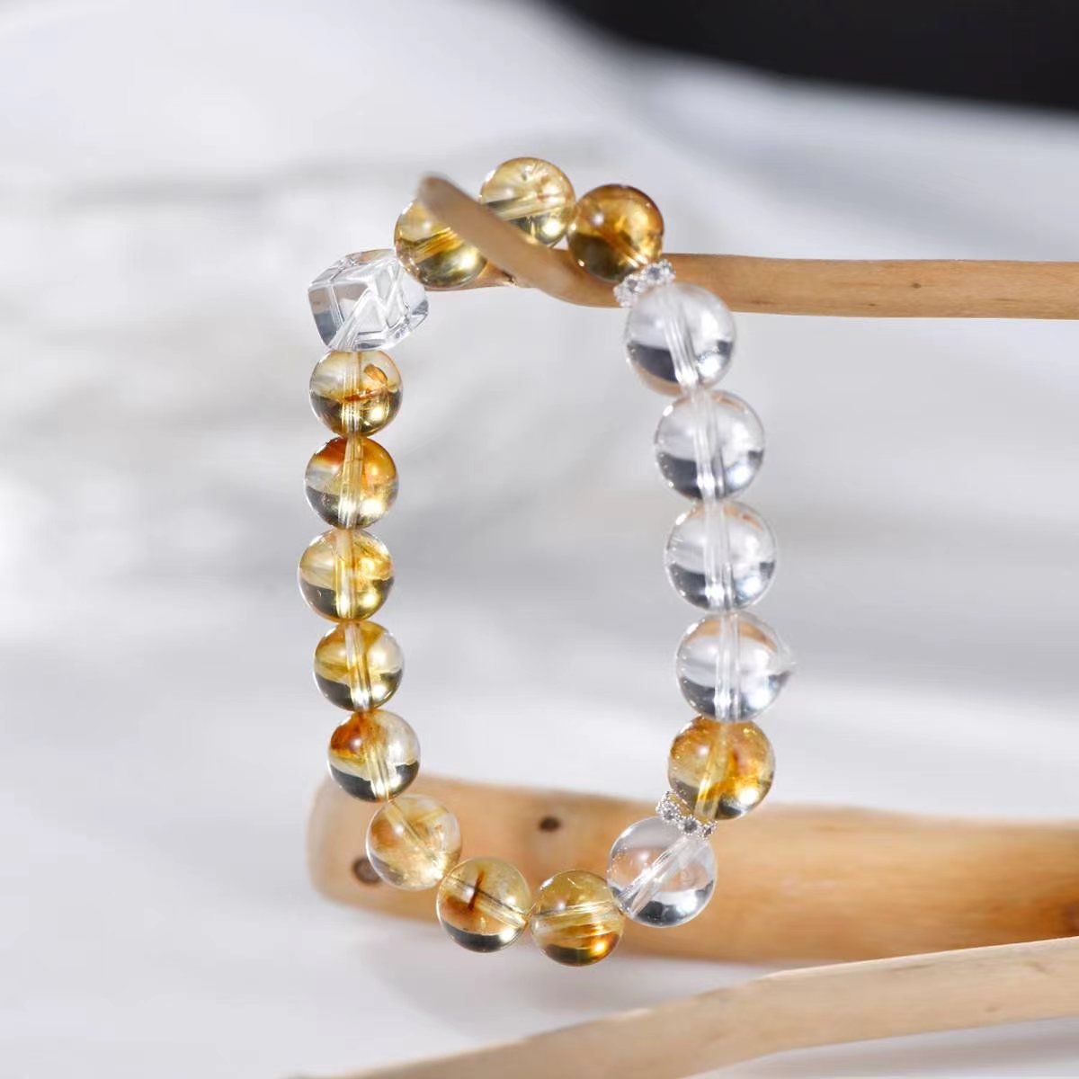 Wealth Attraction Citrine & Clear Quartz Cube Bracelet