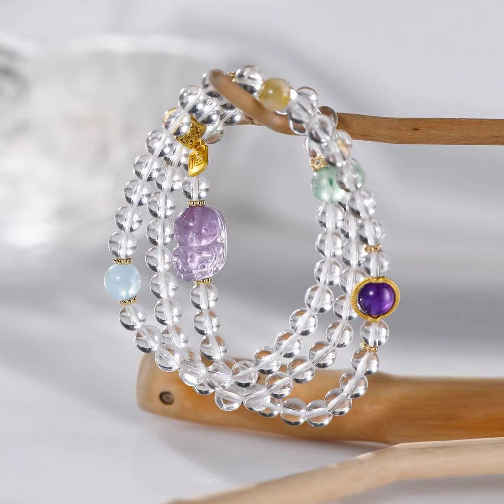 Wealth Pixiu Guardian Amethyst & Clear Quartz Bracelet