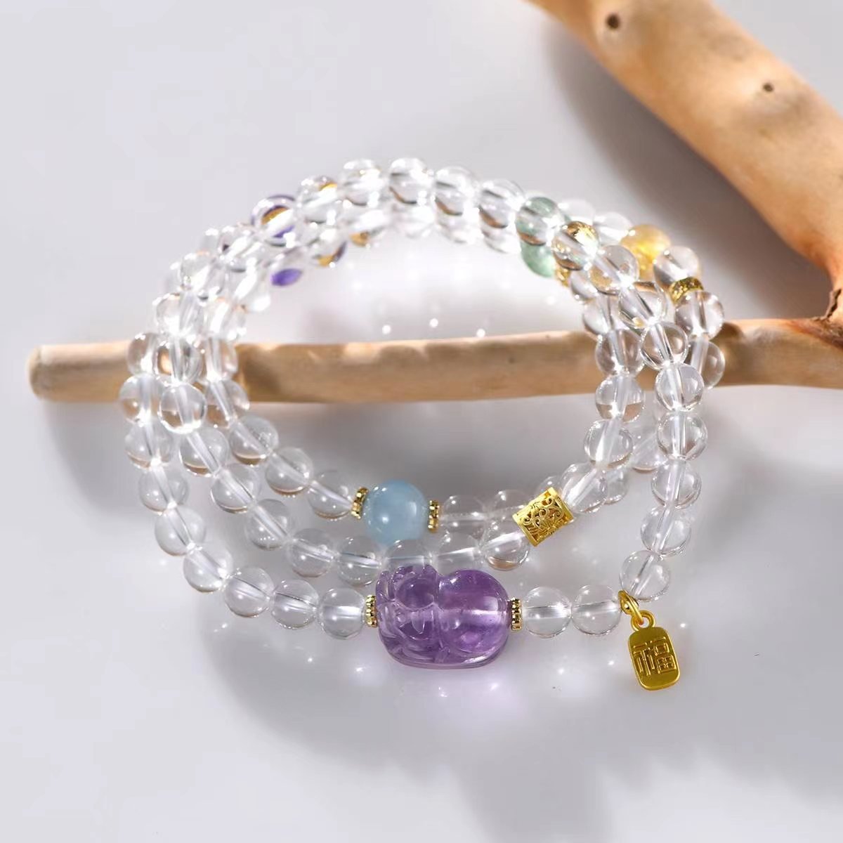 Wealth Pixiu Guardian Amethyst & Clear Quartz Bracelet - EclipticJewamethystBraceletsnew