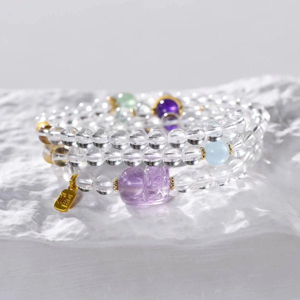 Wealth Pixiu Guardian Amethyst & Clear Quartz Bracelet - EclipticJewamethystBraceletsnew