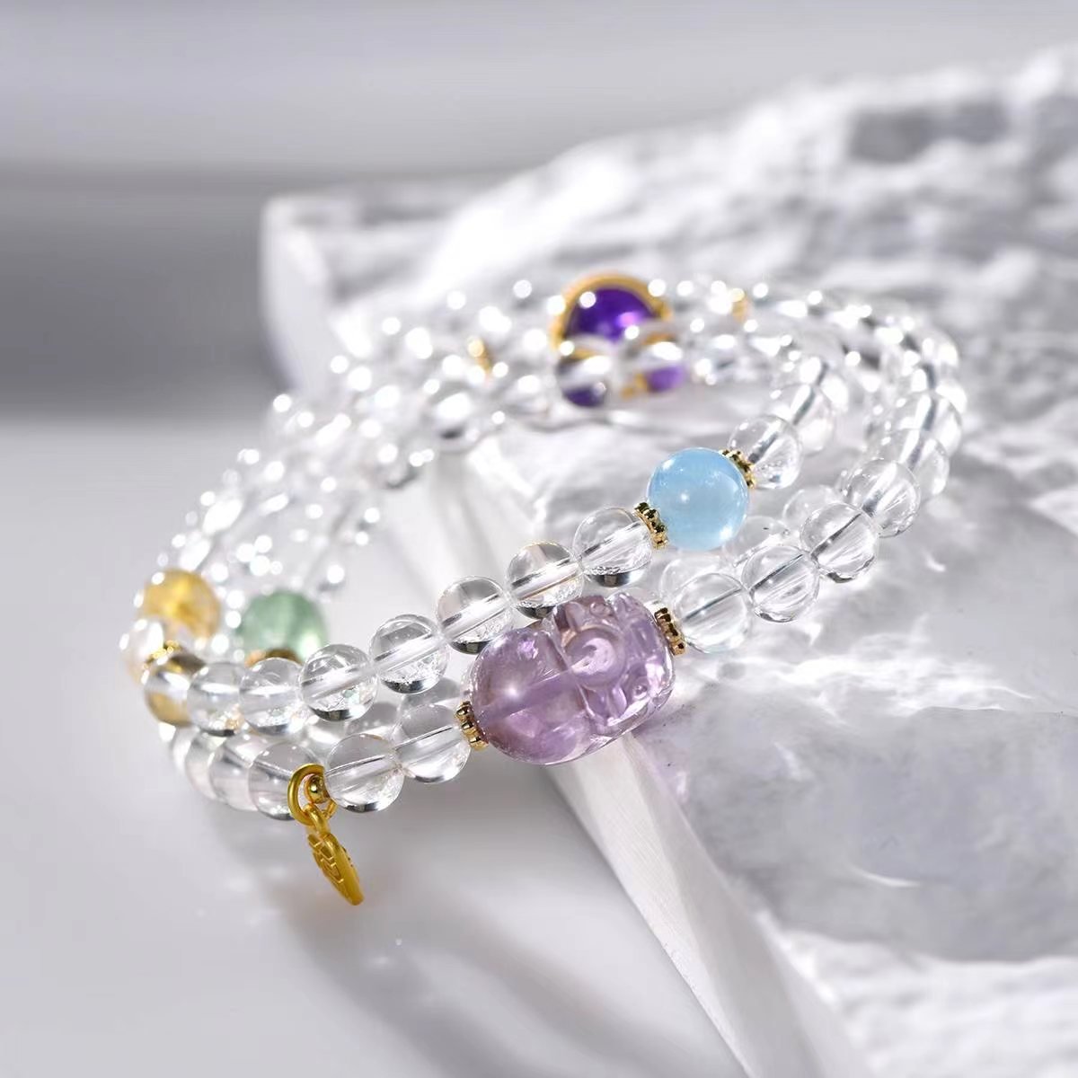 Wealth Pixiu Guardian Amethyst & Clear Quartz Bracelet - EclipticJewamethystBraceletsnew