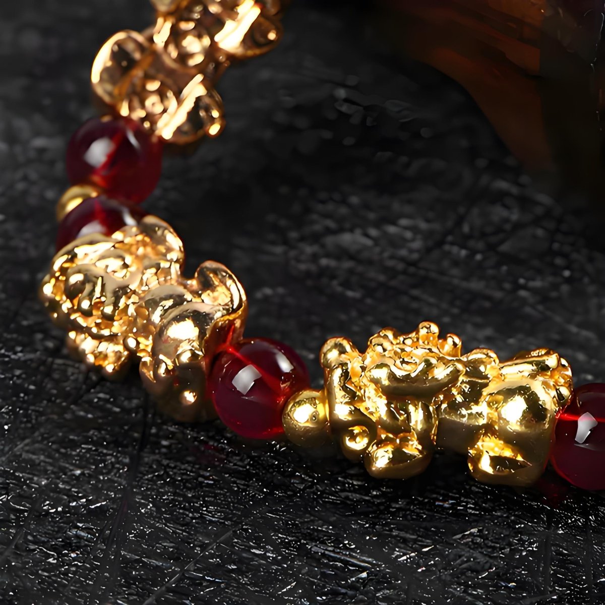 Yellow Stone PIXIU Bracelet Vintage Red Garnet Beads Feng Shui Lucky Brave Wealth Bracelet - EclipticJew