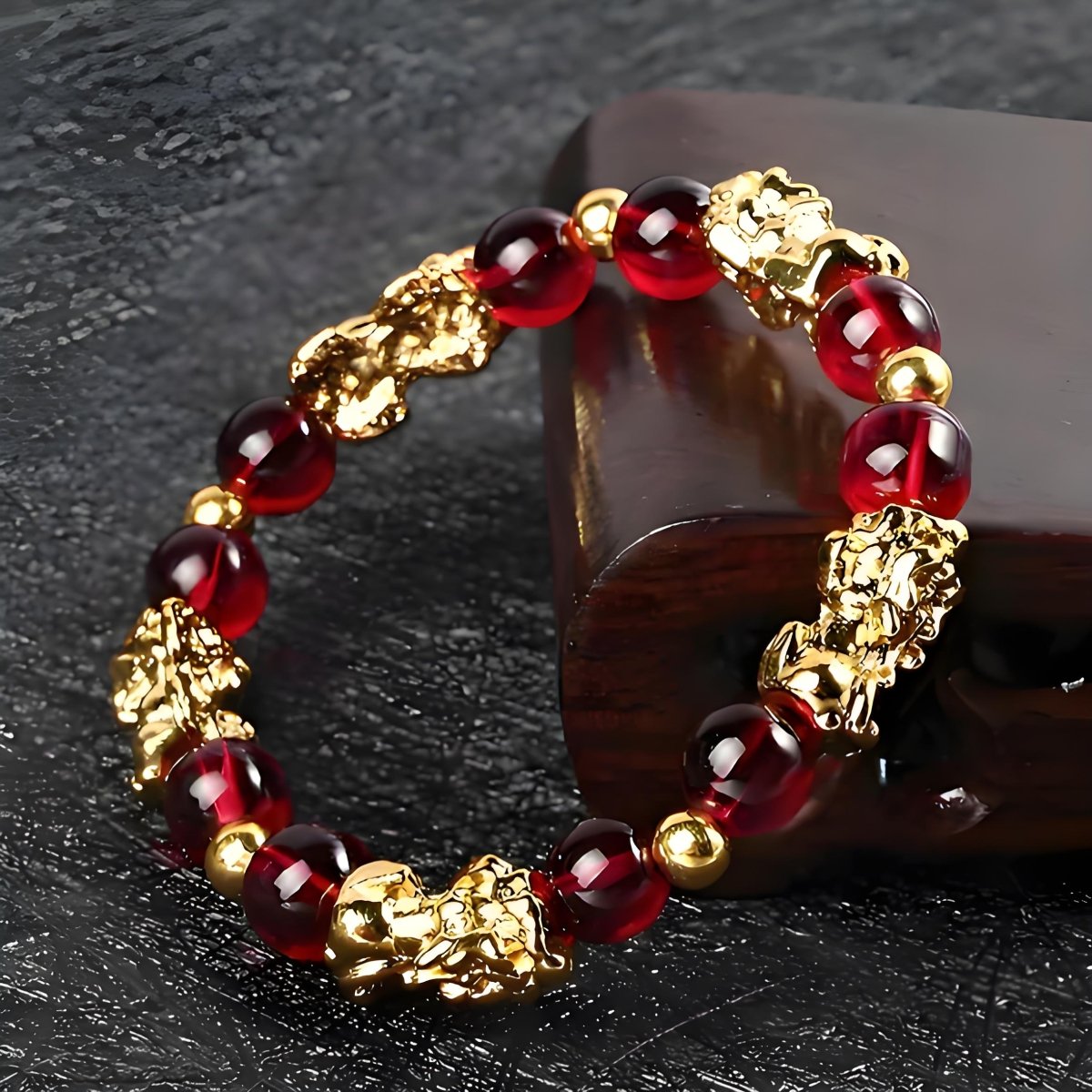 Yellow Stone PIXIU Bracelet Vintage Red Garnet Beads Feng Shui Lucky Brave Wealth Bracelet - EclipticJew
