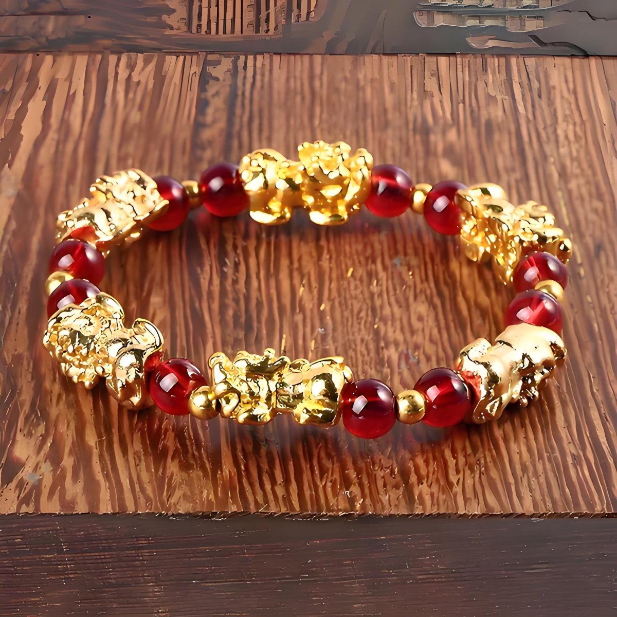 Yellow Stone PIXIU Bracelet Vintage Red Garnet Beads Feng Shui Lucky Brave Wealth Bracelet - EclipticJew