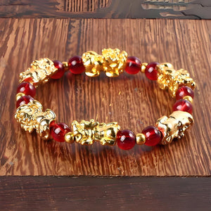 Yellow Stone PIXIU Bracelet Vintage Red Garnet Beads Feng Shui Lucky Brave Wealth Bracelet - EclipticJew