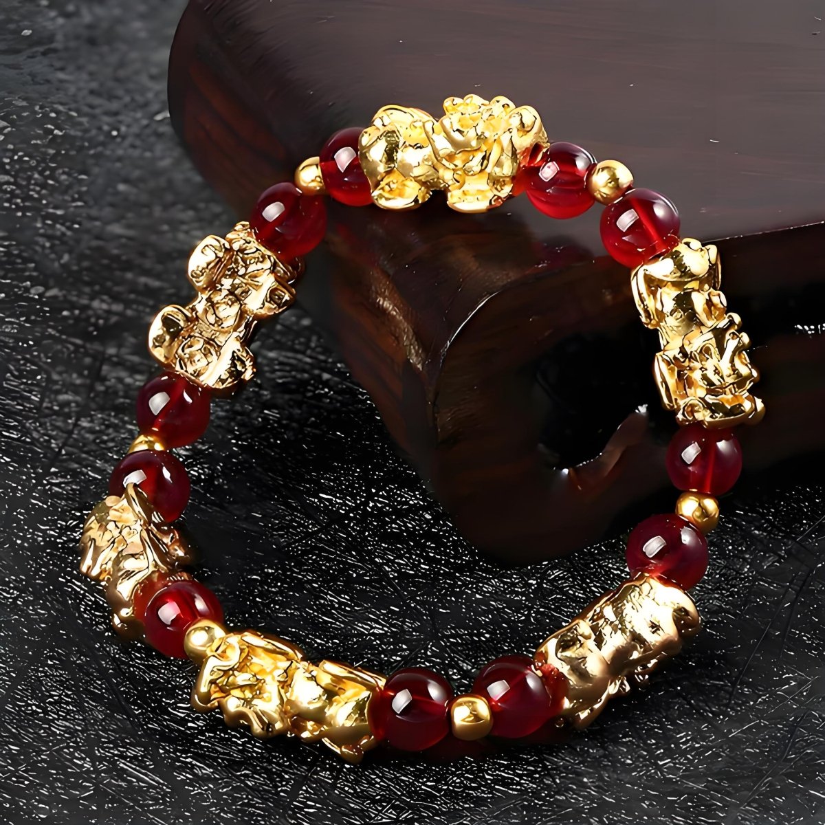 Yellow Stone PIXIU Bracelet Vintage Red Garnet Beads Feng Shui Lucky Brave Wealth Bracelet - EclipticJew